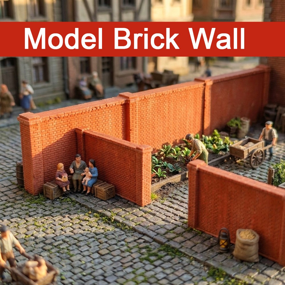 N Scale Brick Wall Set 2PCS Modular Red Fence Diorama Building Scenery