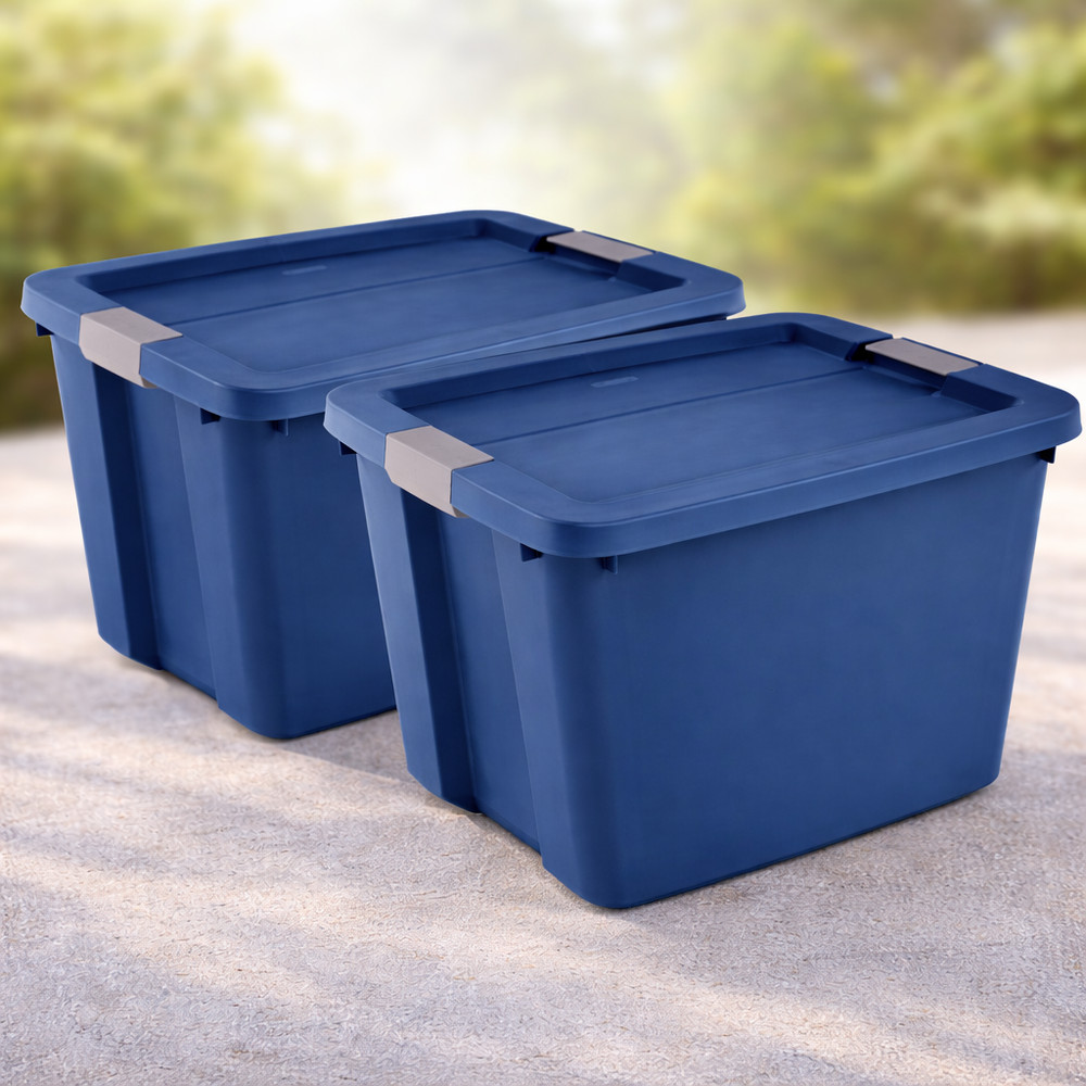 20 Gallon Storage Bin Plastic Tote Stackable Latching Lid Blue 2-Pack