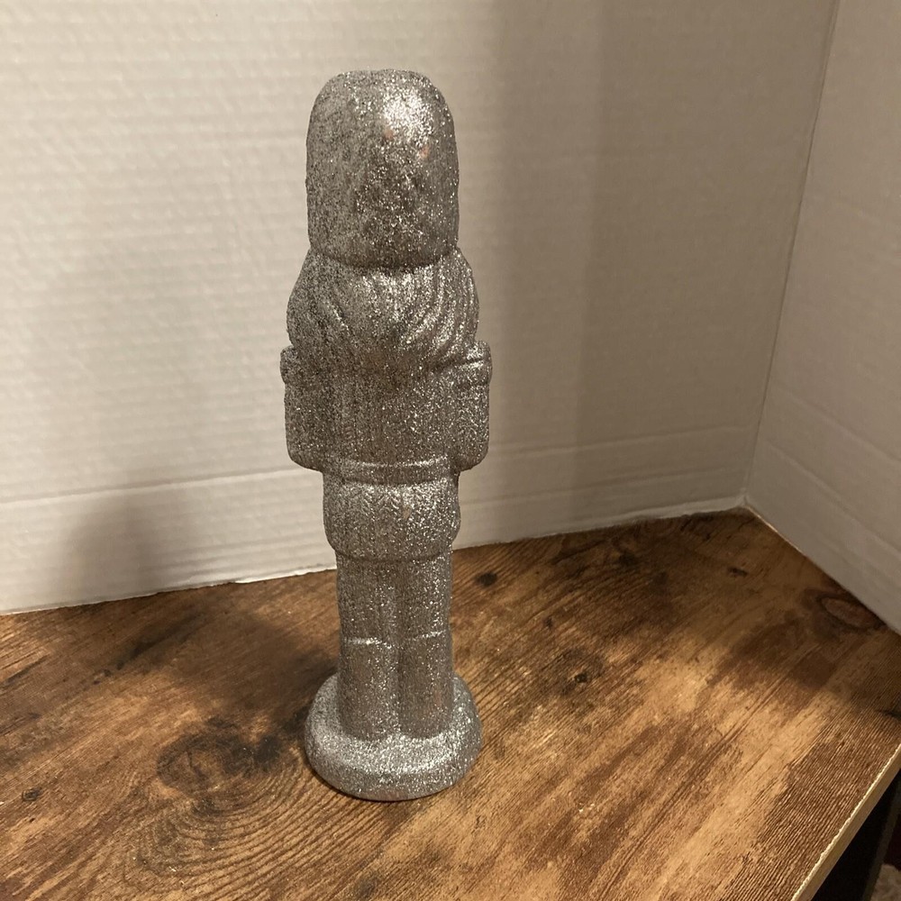 Christmas Decor silver glitter ceramic 10in nutcracker soldier NWT