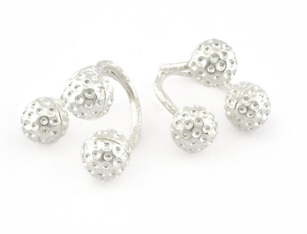 Golf Balls Ring, Adjustable Ring , Shiny silver plated Brass (8US) 5204