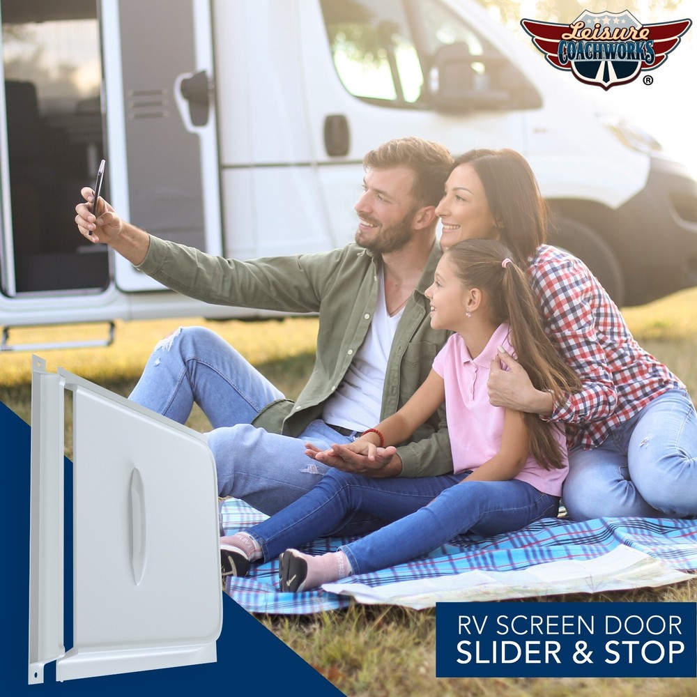 RV Screen Door Slider and Stop 12" NEW White OEM Replacement Leisure Coachworks