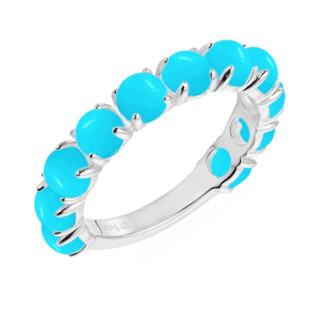 Sleeping Beauty Turquoise Ring 4mm Round Gemstone Ring 925 Silver Ring