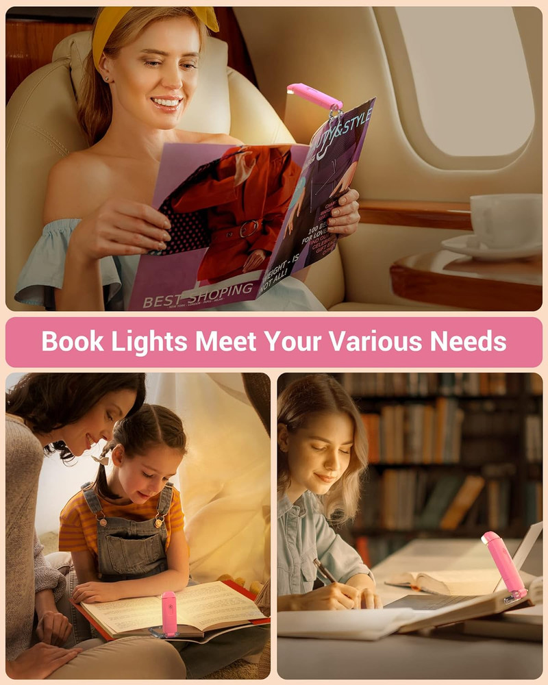 USB Rechargeable Book Reading Light, Warm White, Brightness Adjustable, LED Clip