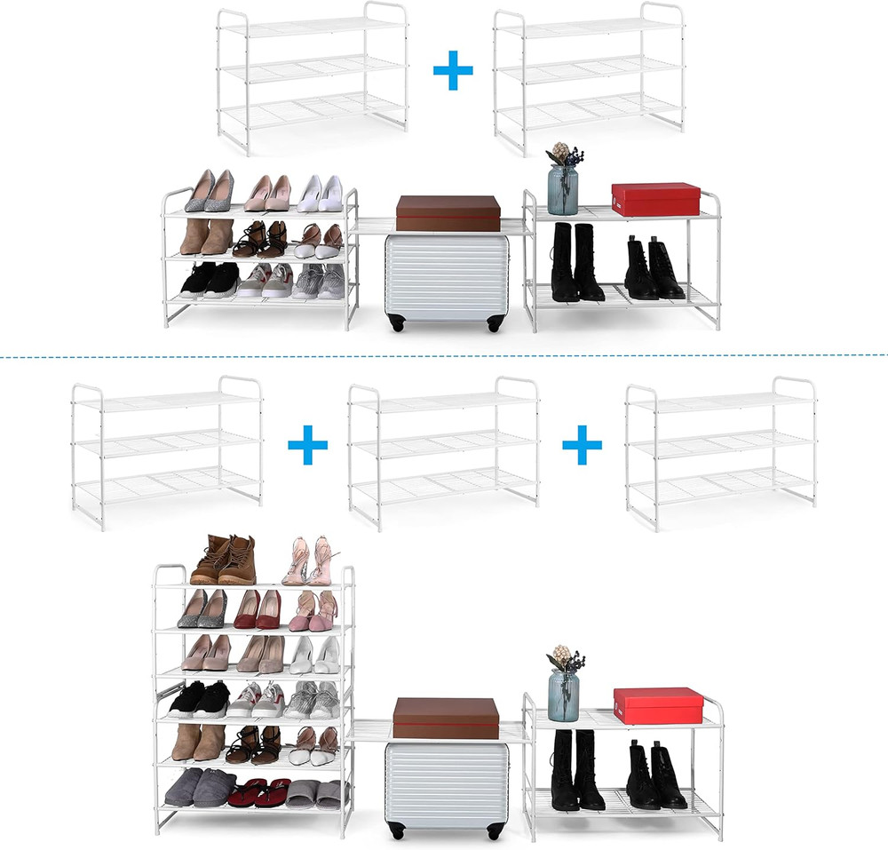 3-Tier Stackable Shoe Rack, Expandable & Adjustable Shoe Shelf Storage Organizer