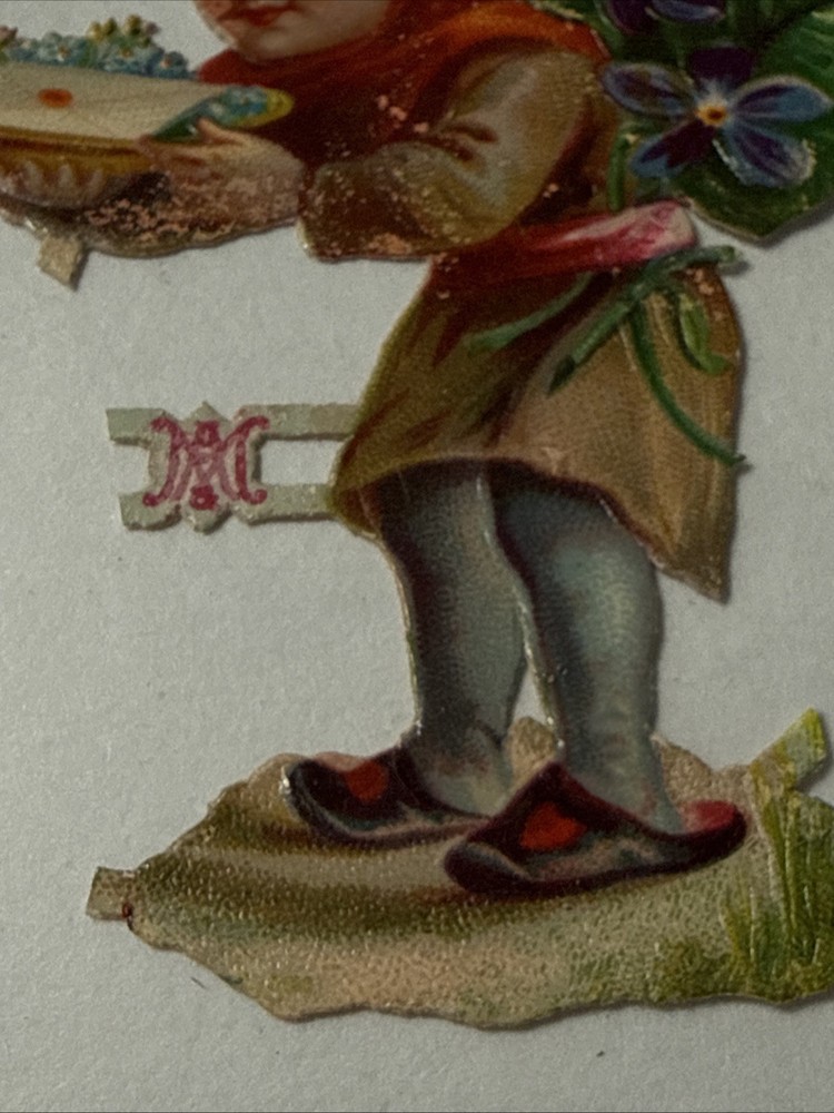 1883 German Gnome Die Cut Messenger Elf Pixie Victorian antique