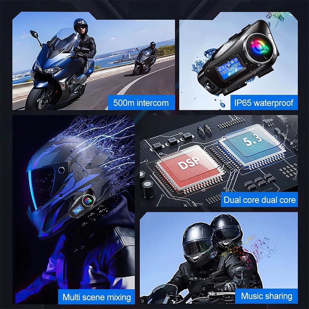New 1000mAh Waterproof Bluetooth Headset Motorcycle Intercom Helmet LCD