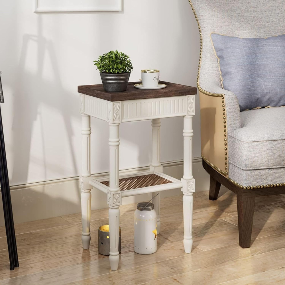 Rustic Farmhouse Cottagecore Accent End Table, Distressed Accent Side Table with