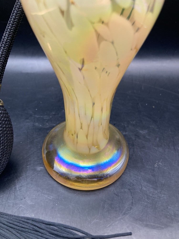 Art Glass Perfume Bottle With Atomizer Refillable Iridescent 7" Tall