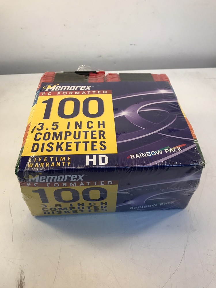 Memorex Floppy 100 Disks PC Formatted 3.5" Rainbow Computer Diskettes Unopened