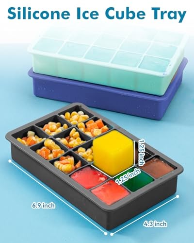 2 Pack Silicone Ice Cube Trays for Cocktail, Easy Release Square Ice Dark Blue