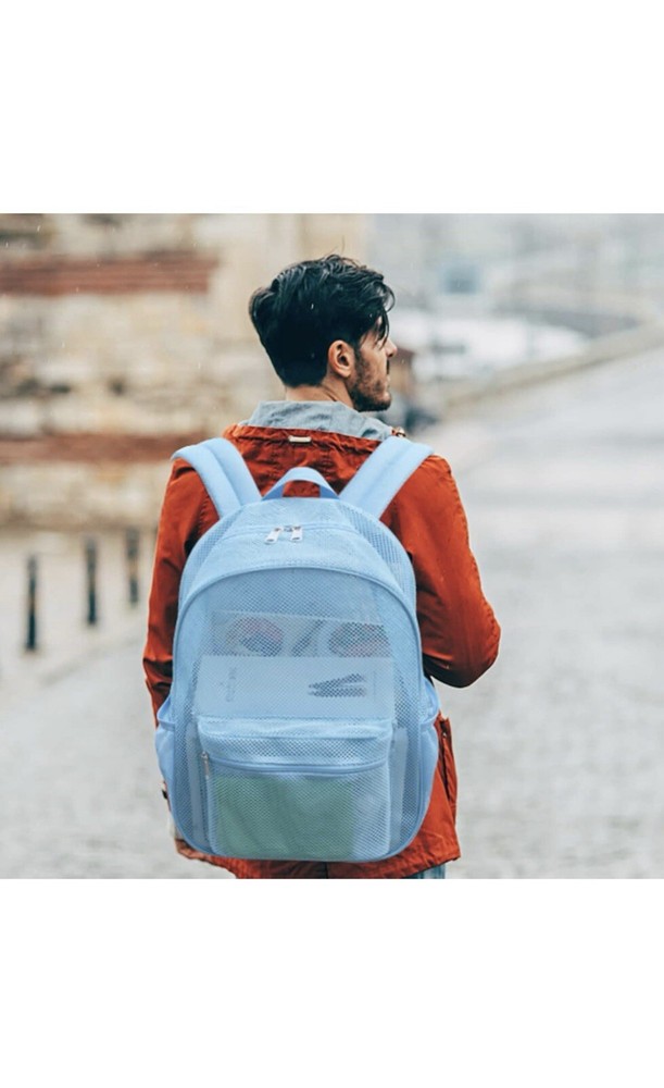 COVAX Heavy Duty Mesh Backpack, with Padded Shoulder Straps (Blue)