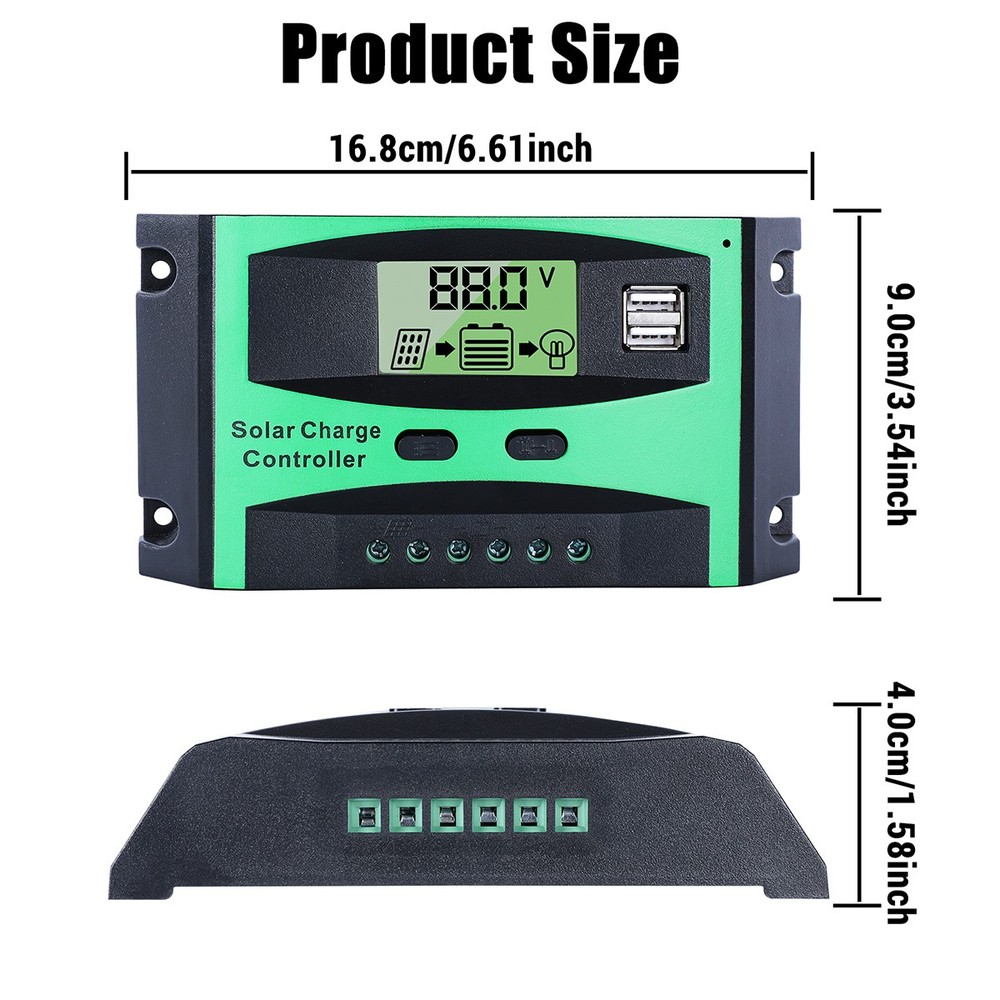 30A PWM Solar Panel Charge Controller Auto Focus Tracking Regulator 12/24V USB