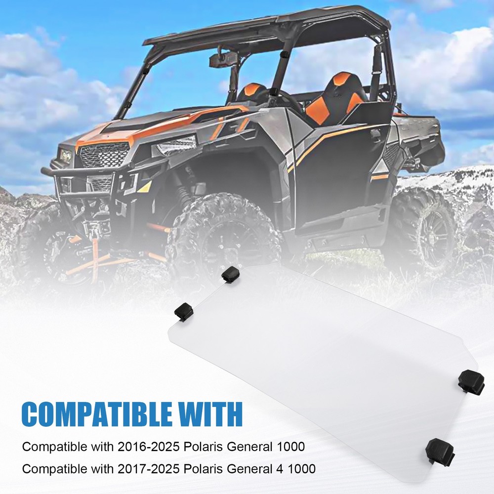 Clear Scratch Resistant Flip Windshield For 2016+ Polaris General 1000 / 4 Front