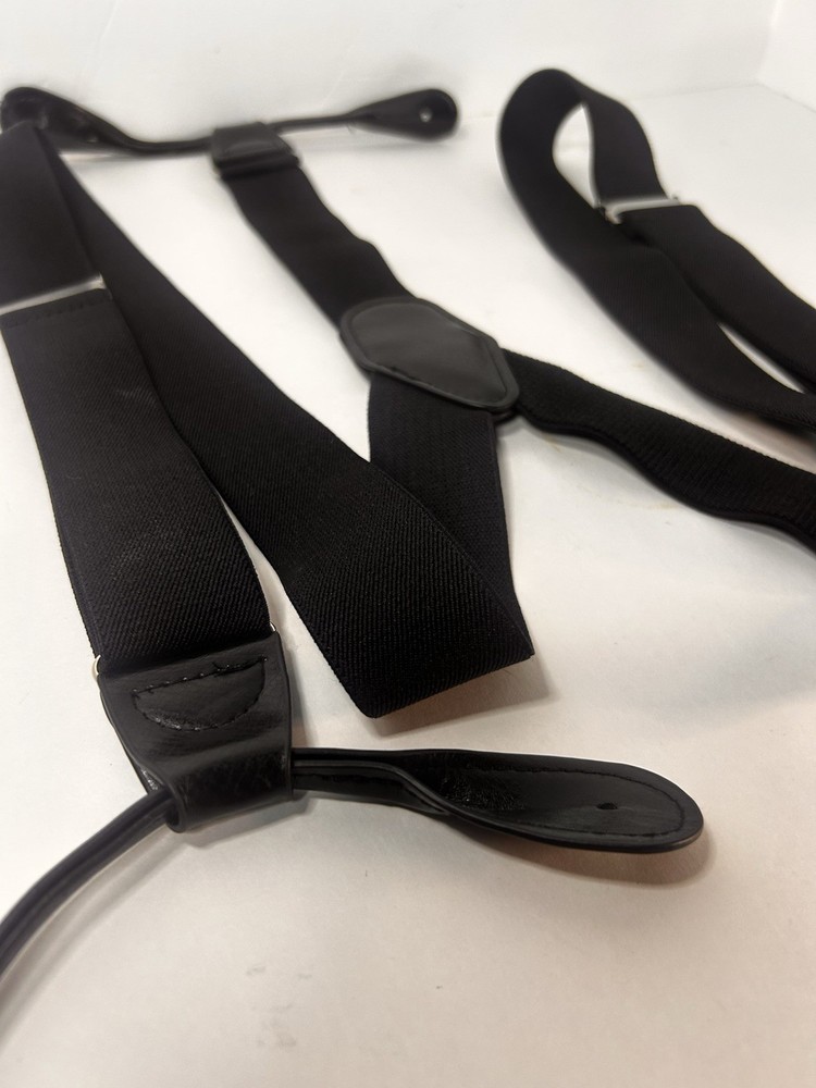 Black Suspenders With Leather Button Loops. One Size