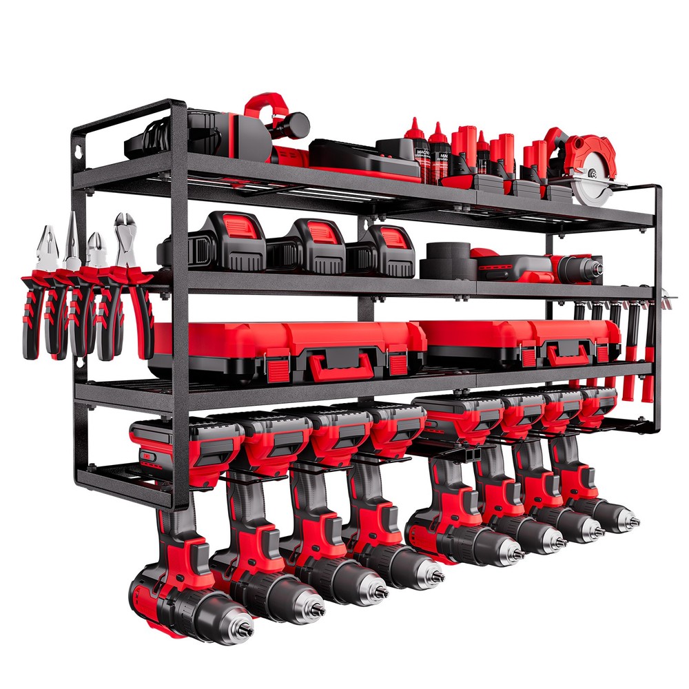 VEVOR Power Tool Organizer Wall Mount 4-Layer Tool Storage Rack 8 Drill Holders