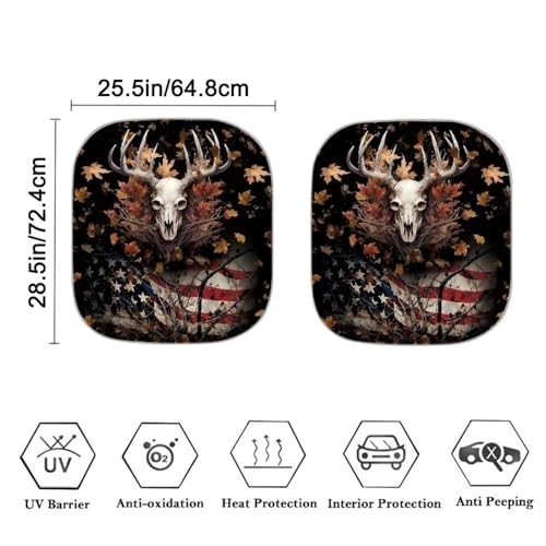 Deer Skeleton Car Windshield Sunshade Front Window Sun Shade skull and flag