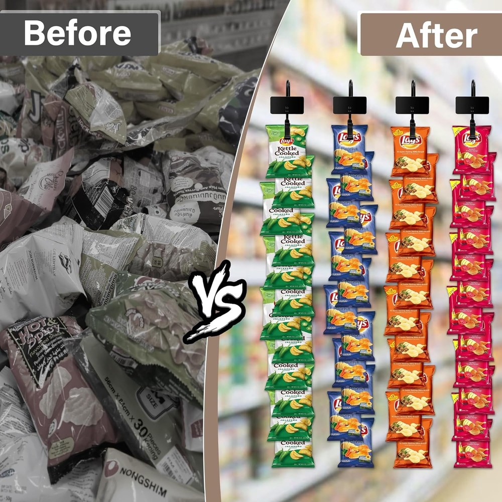 4 PACK Hanging Merchandise Strips With Hooks for Retail Display Snack Organizer