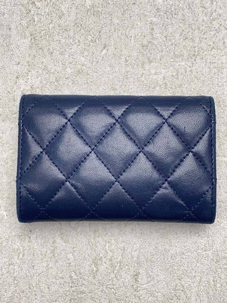 Card Case Leather NVY Women's Used