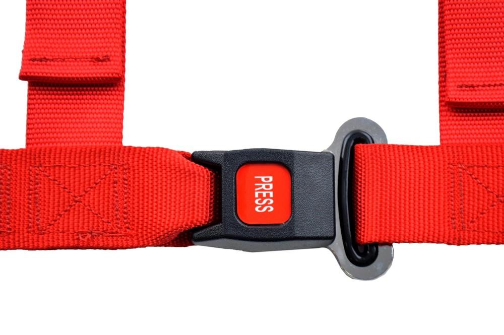 2" RED 4 POINT SEAT BELT HARNESS PULL DOWN LAP BELTS FLOOR MOUNT PUSH BUTTON
