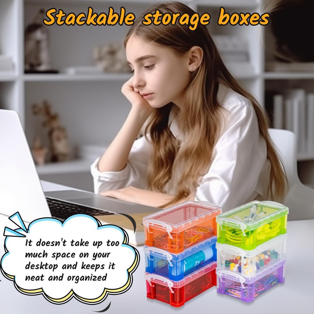 6Pack Colorful small plastic containers, 5.3" X 3.0" X 2.0" Stackable Mini...