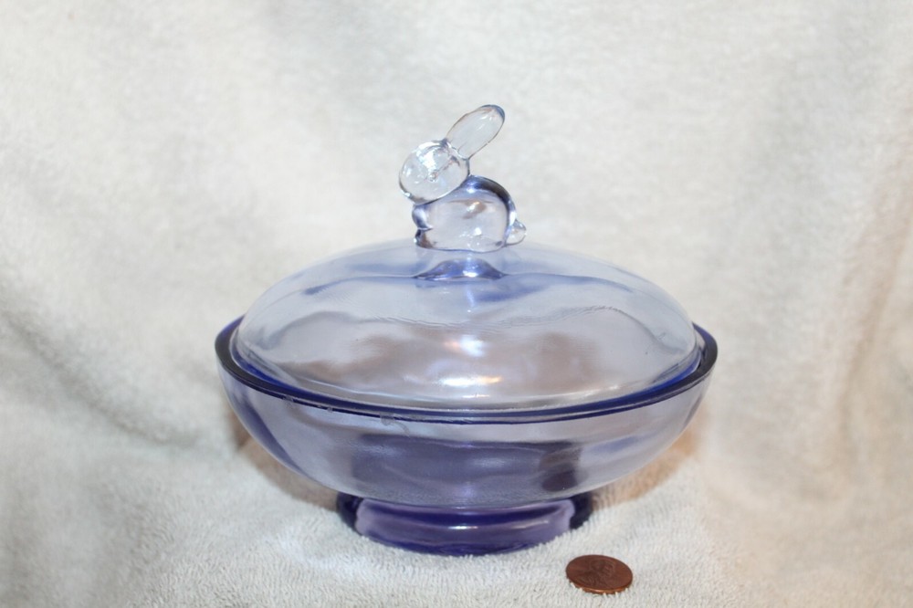 Purple Bunny Rabbit Covered Candy Dish Glass Easter