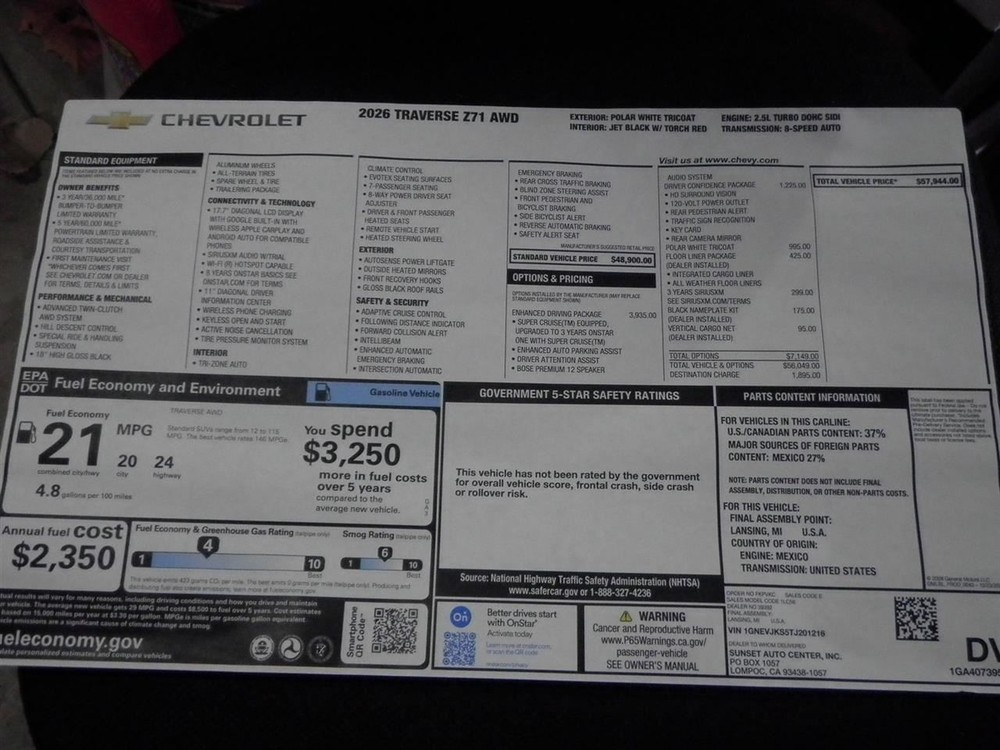 2026 Traverse Z71 Upper Air Shutter