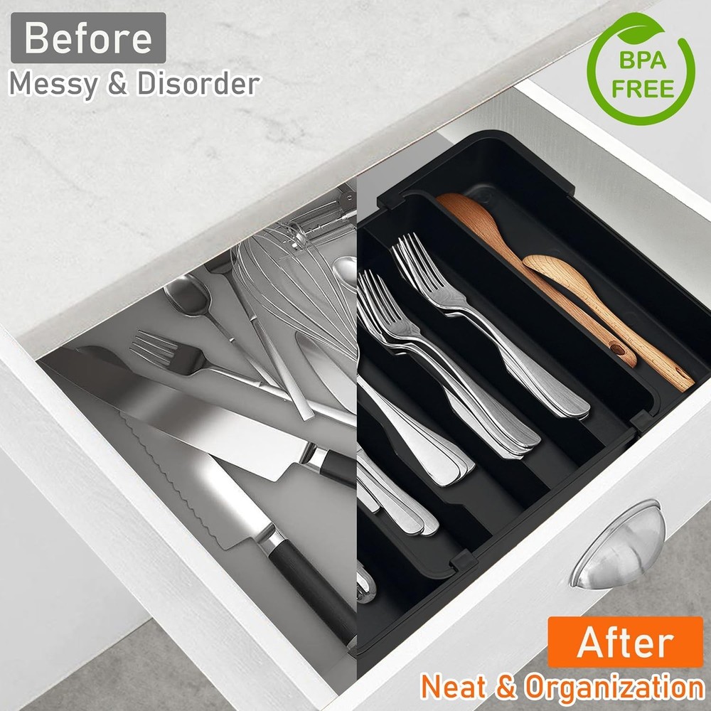 Kitchen Silverware Organizer for Drawer - Expandable Silverware Drawer Organi...