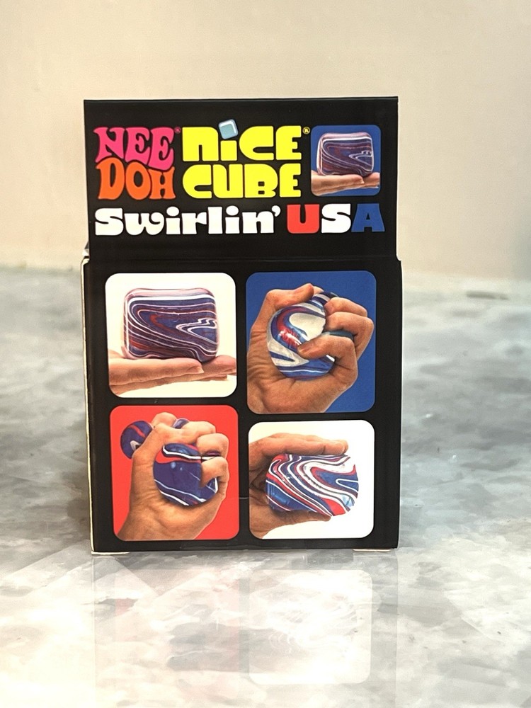 NeeDoh Nice Cube Swirlin' USA ❤️🤍💙 Super Solid Squish Red White Blue