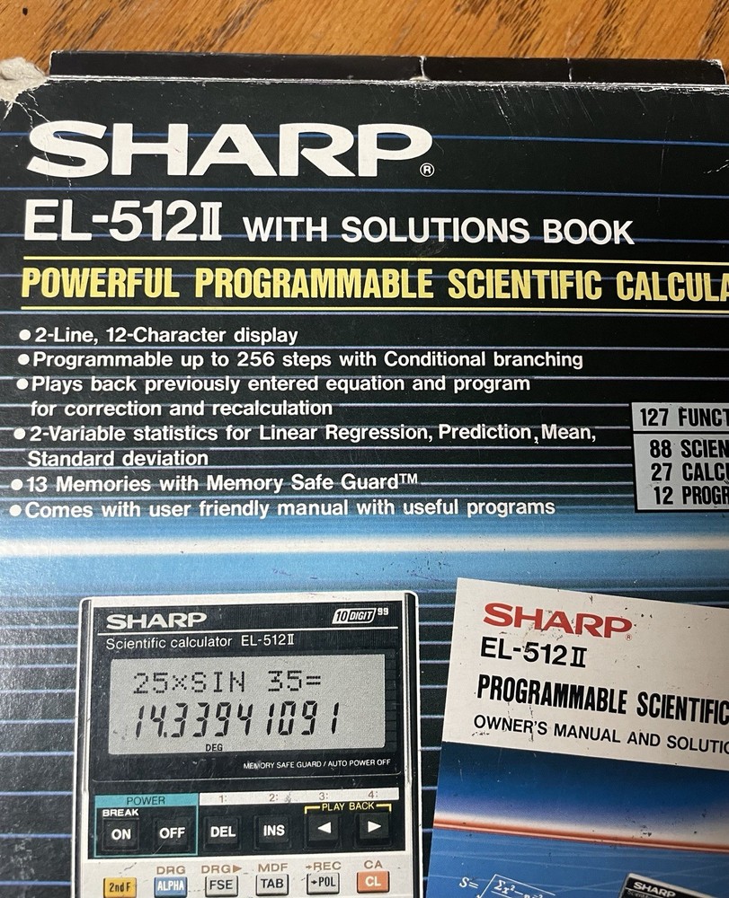 Vintage Sharp EL-512II Scientific Calculator LCD Display + Solutions Book