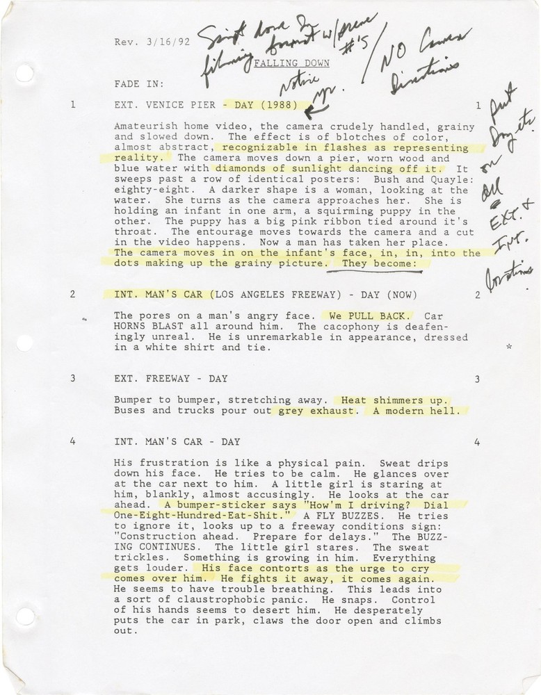 Robert Duvall Michael Douglas FALLING DOWN Original screenplay for the #162500