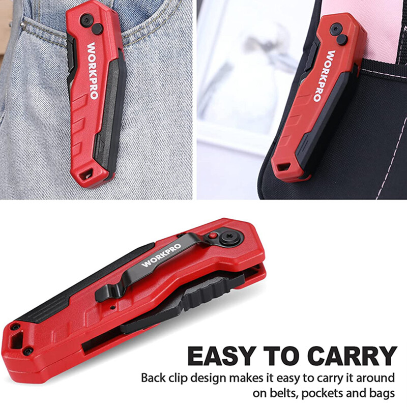 WORKPRO Folding Utility Knife Quick Change Box Cutter 13 Extra Blades Included