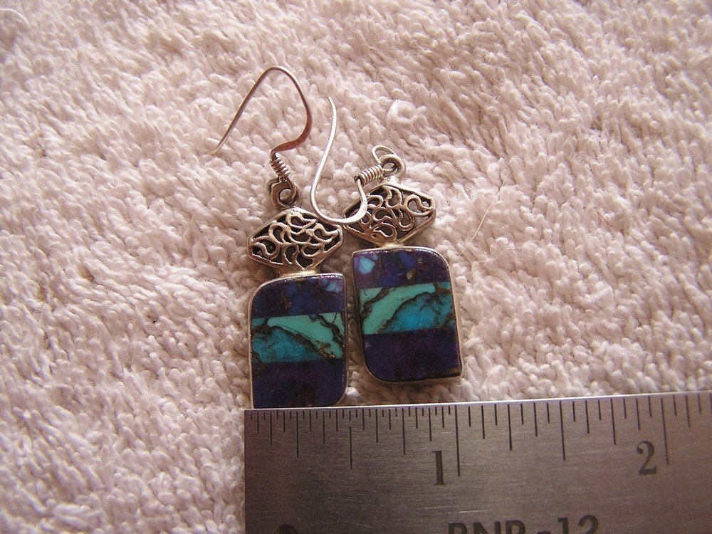Vintage Silver Inlay  Earrings .925