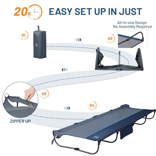 20-Second Quick Set-Up Camping Cot, Lightweight Aluminum Folding Cot with Blue
