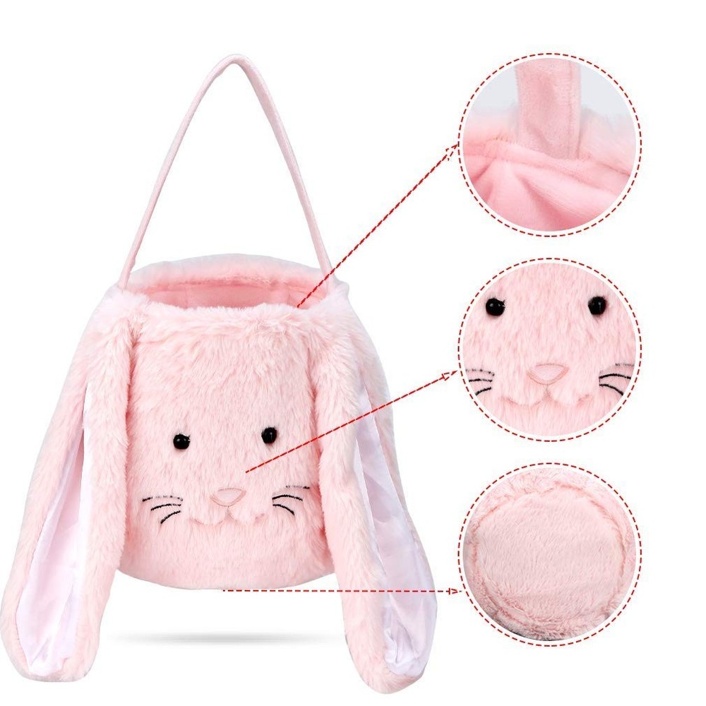 Easter Egg Hunting Basket,Plush Easter Bunny Basket,Long Ear Easter Buckets,B...