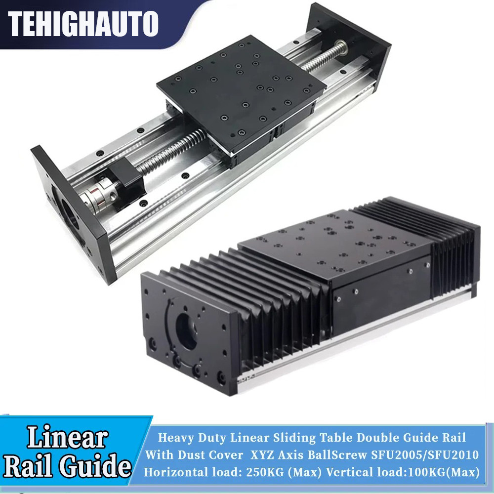 551lbs Heavy Duty Linear Slide Table w/Bellows Cover,Dust Proof CNC Linear Stage