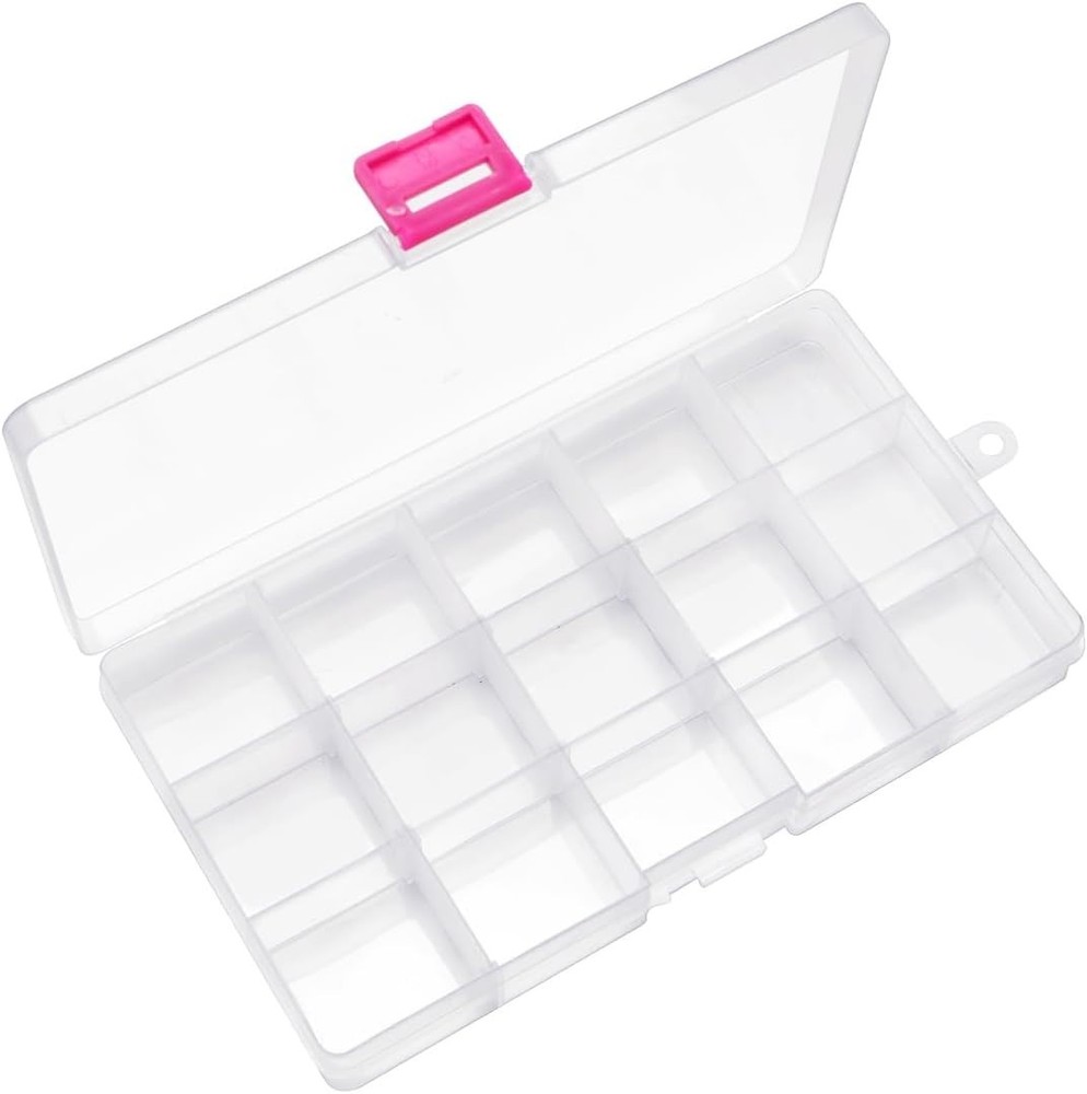 15-Grid Clear Bead Organizer Box - Customizable Plastic Storage for Crafts