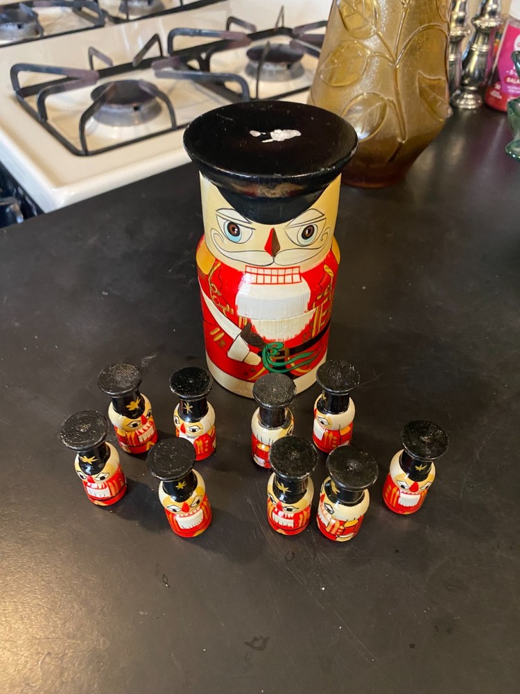 Vintage 10 Wooden NUT CRACKER Nesting Polish