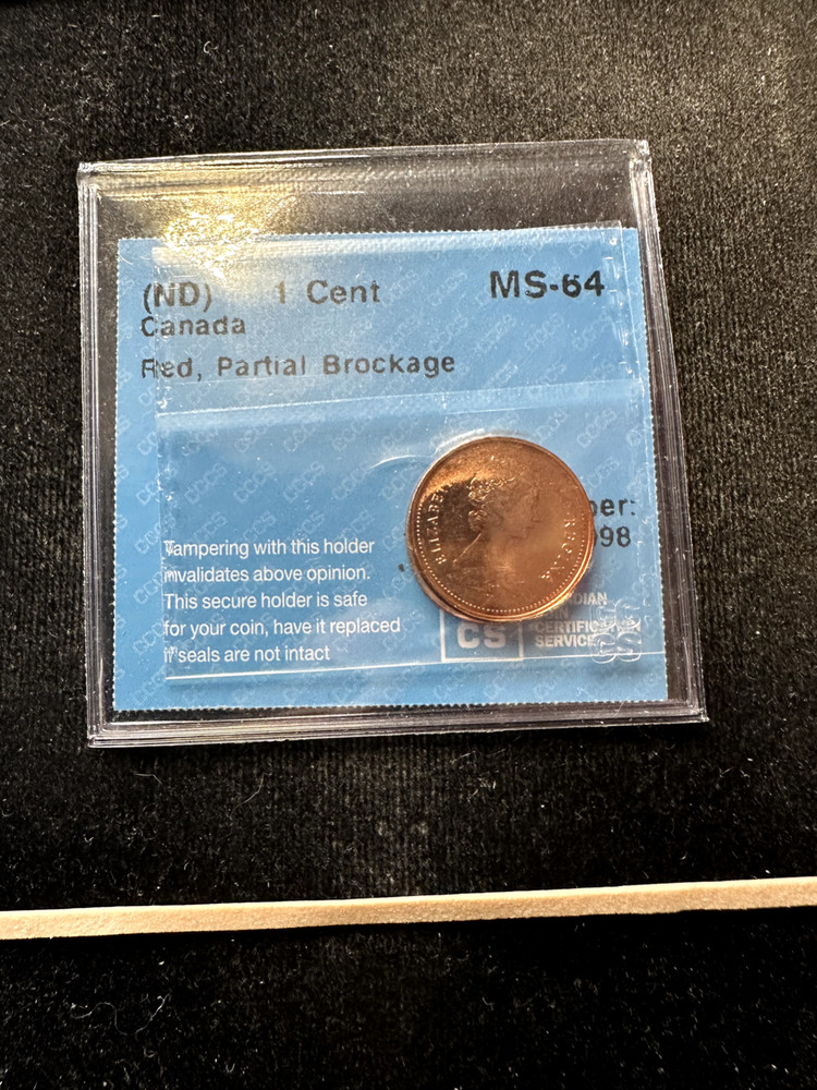 ND  ERROR,Partial Brockage CCCS Graded Canadian, ¢1 Cent**MS-64**Cert#4098
