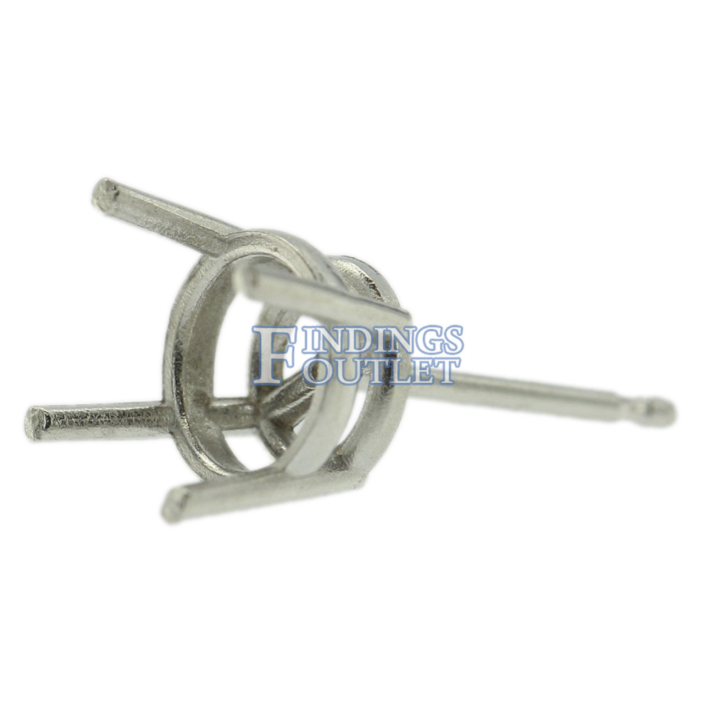 14k White Gold Round Stud Earring Mounting Setting Push Back Post 4 Prong