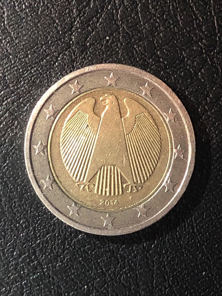 Germany 2014 F Error, 2 Euro coin, eagle, misprinting with eccentricity errors