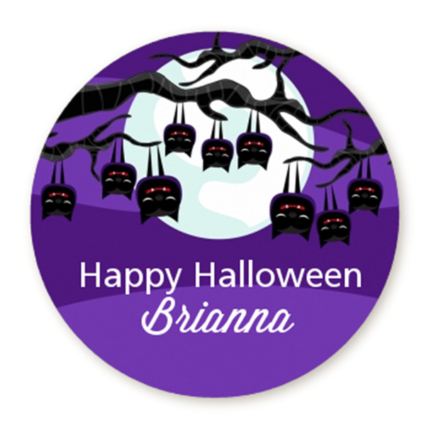 Bats on a branch - Halloween Personalized Round Stickers - 8 sizes available