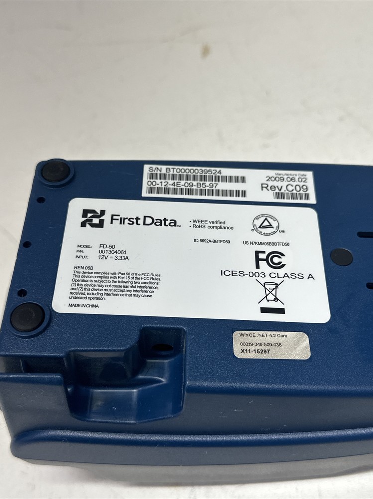 First Data FD50 Credit Card Terminal Wired With Power Supply