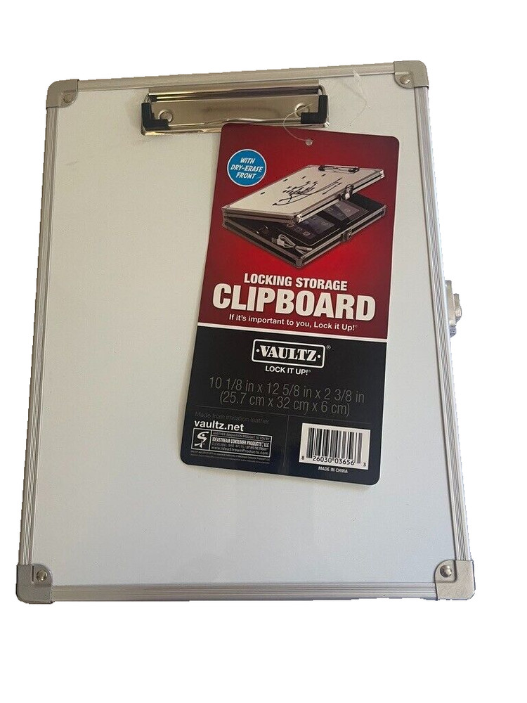 Vaultz Locking Storage Clipboard Tactical White- Dry Erase Front