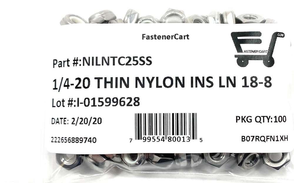 (100) 1/4-20 Stainless Steel Nylon Insert Jam Thin Nuts 1/4 NTE Locking Nuts