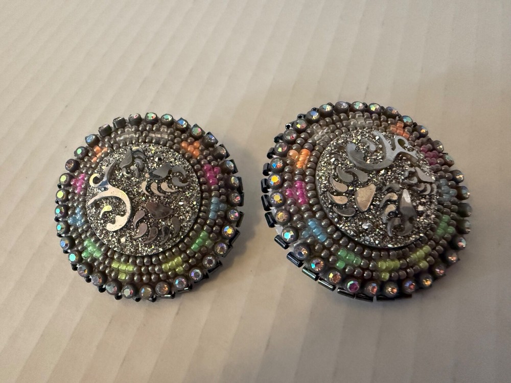 Beaded Round Native Earrings Multicolor Pretty!!
