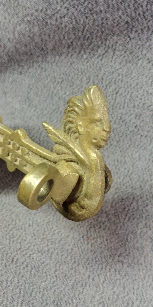 Bronze Drop Bail Drawer Pull Handle Cherub Head Wing Figure Victorian Hardware