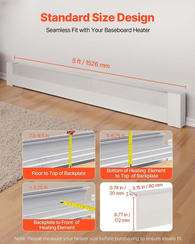 VEVOR Baseboard Heater Covers, Basic Series 5 ft Standard Electric Heating Unit
