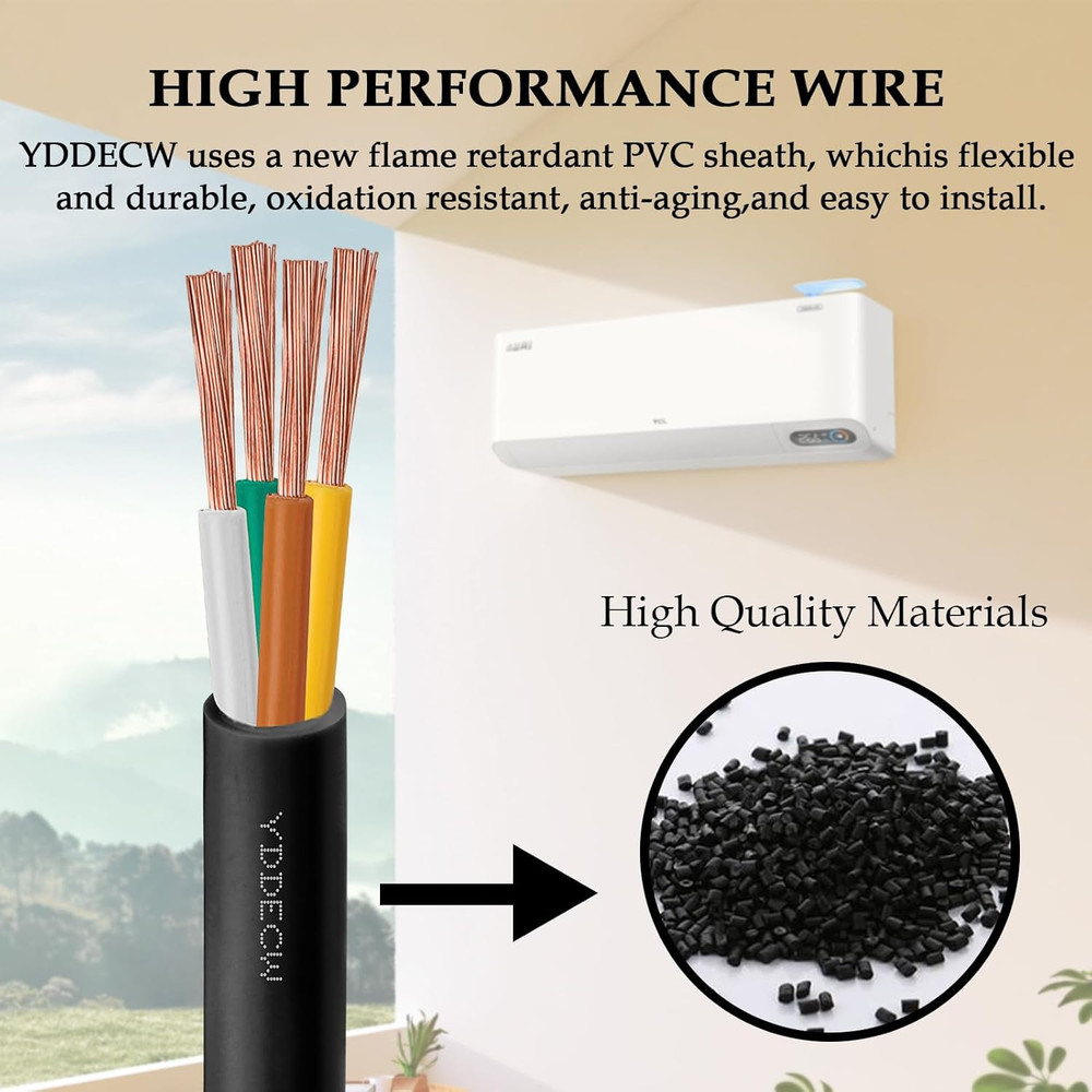 14/4 Mini Split Wire 100FT - Weatherproof 14 AWG 4 Conductor Control Cable Pure