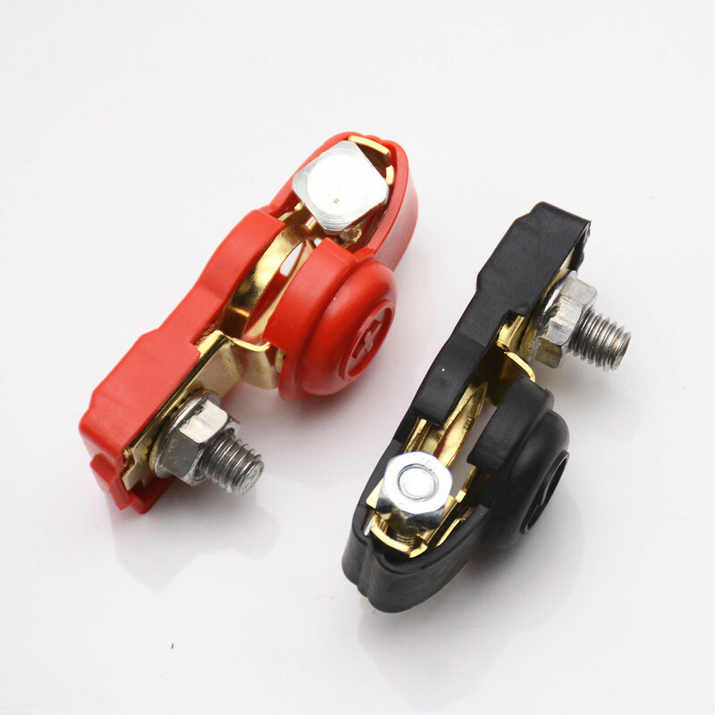 Pair Car Battery Terminal Connectors Universal Positive Negative Wire Post Clamp