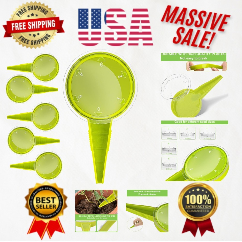 Durable 6-Pack Handheld Seed Dispenser Tool with 5 Dial Settings - Light Green